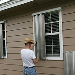 Close-up of fixed panel hardware