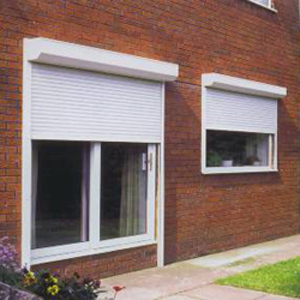 Roll shutters covering patio doors