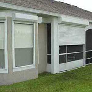 Roll shutters protecting storefront