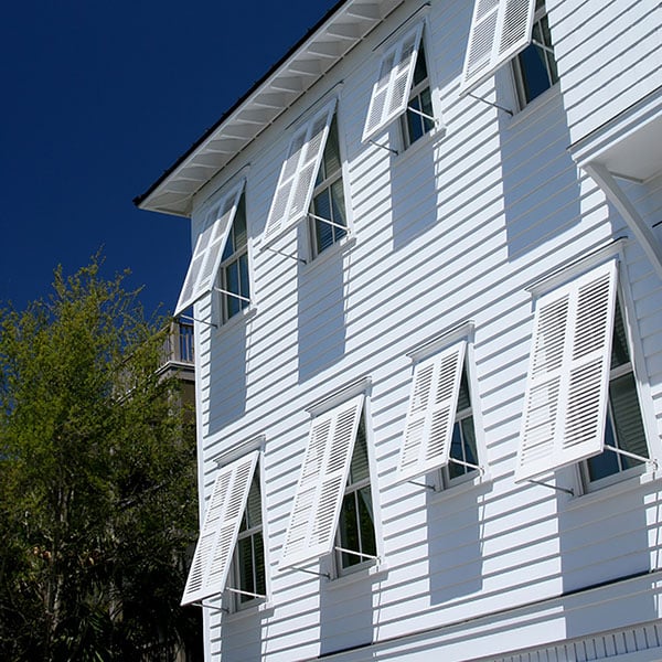 Bahama shutters shading windows