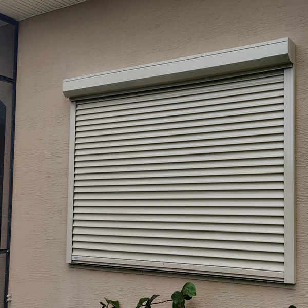 Installed hurricane shutters on a Gulf Coast home